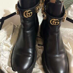 Gucci Black Ankle Boots with Gold Detailing